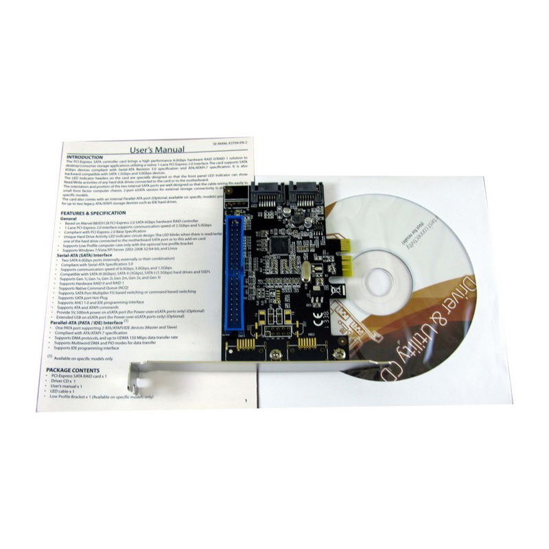 Контроллер PCI-E x1 to 2 port SATA3 (6Gb/s) + 1 port IDE, RAID (0, 1, JBOD), чип Marvell 88SE9128