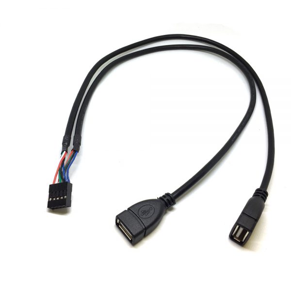 Кабель - переходник с внутреннего разъема материнской платы 10PIN/9pin на 2 порта USB 2.0 50см, EIDC10PF-USB2*2