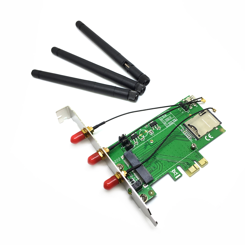 Адаптер PCI-E x1 to Mini PCI-E с SIM слотом, 3 антенны, USB модель Espada ECV02B-1 Адаптер PCI-E x1 to Mini PCI-E с SIM слотом, 3 антенны, USB модель Espada ECV02B-1