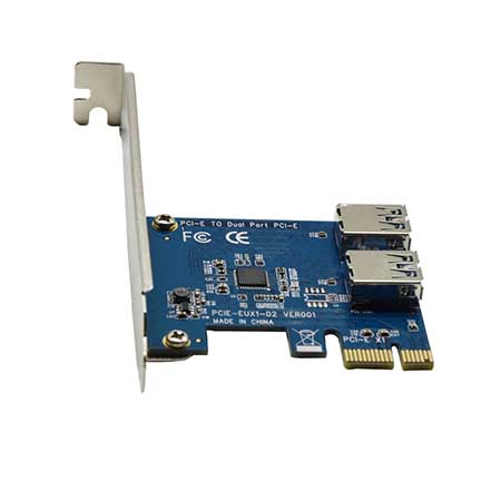 Адаптер для подключения 2-х внешних райзер карт в слот PCI -e х1 по протоколу USB 3.0 (DUAL Riser Card /ризер карта) mining / майнинг