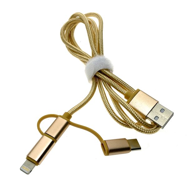 Универсальный кабель - переходник 3в1 USB 2.0 Am to Lightning + microUSB + USB type C 3.1 1м, Eusb3in1m-m-g Espada
