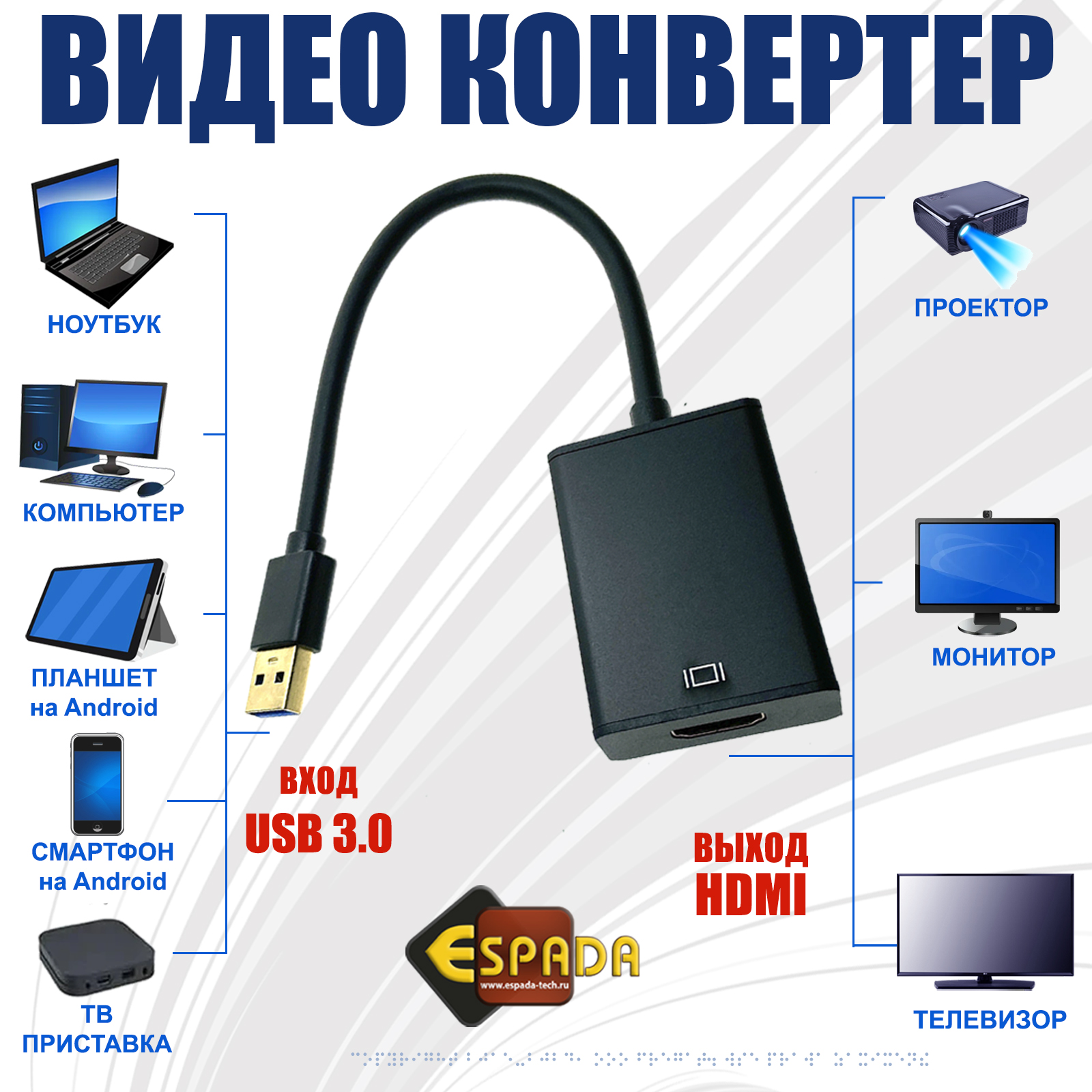 Видеоконвертер USB 3.0 to HDMI, EU3HDMI Espada Видеоконвертер USB 3.0 to HDMI, EU3HDMI Espada