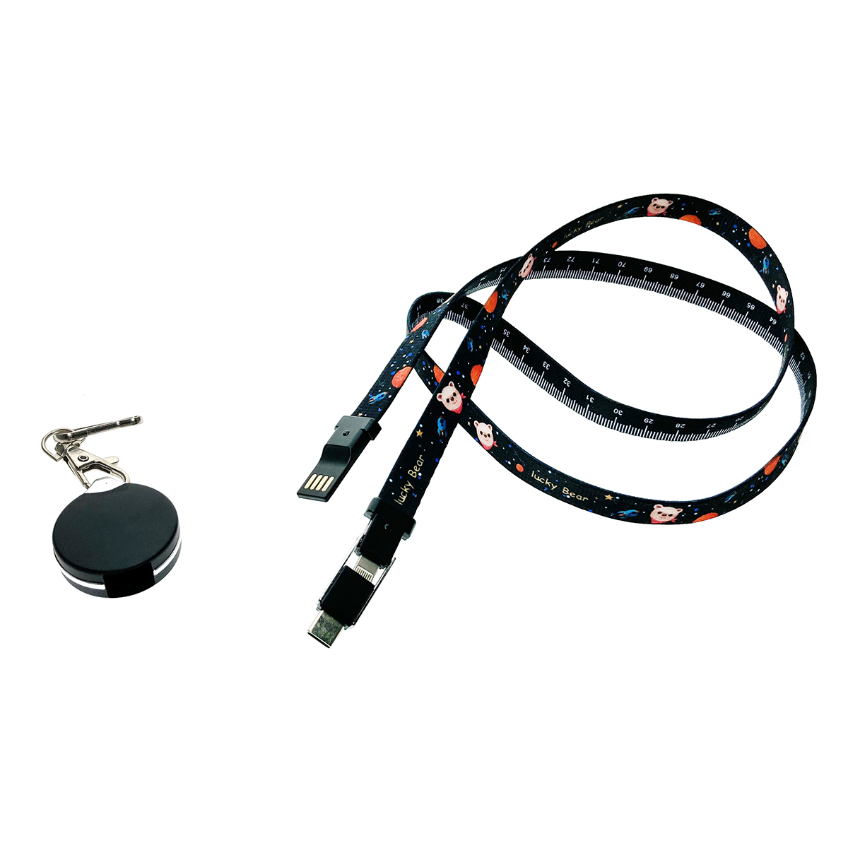 Универсальный кабель - переходник 3в1, Type-C + micro USB + iphone Lightning 8pin, Elyard3i1 черный, ремешок на шею