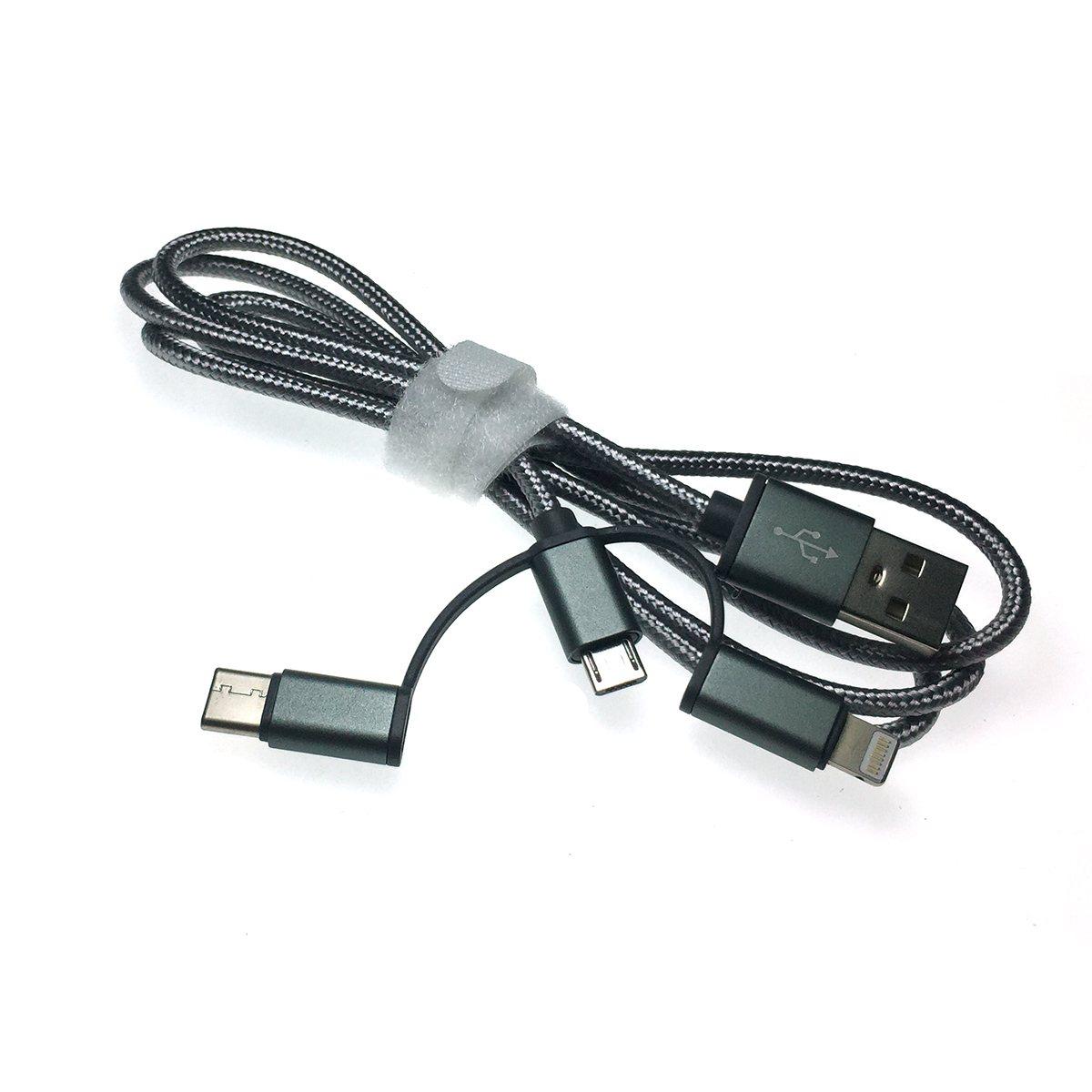 Универсальный кабель - переходник 3в1 USB 2.0 Am to Lightning + microUSB + USB type C 3.1 1м, Eusb3in1m-m-gr