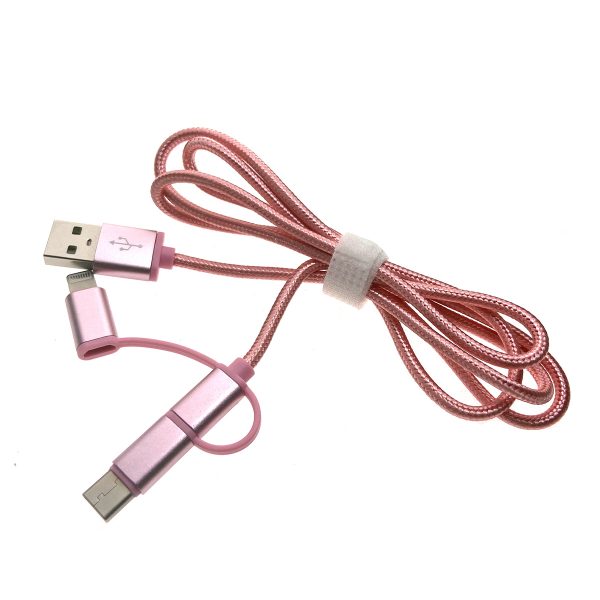Универсальный кабель - переходник 3в1 USB 2.0 Am to Lightning + microUSB + USB type C 3.1 1м, Eusb3in1m-m-p Espada