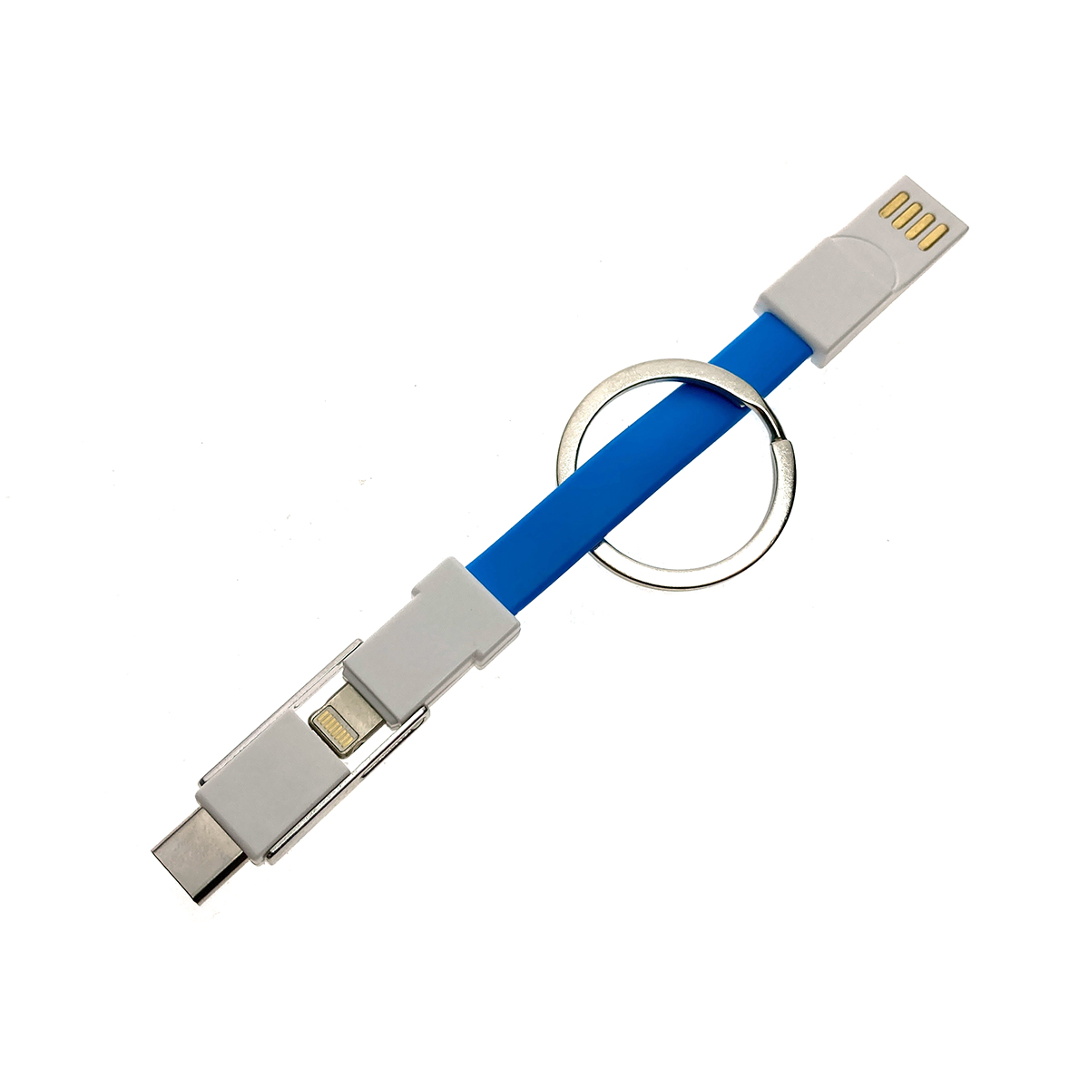 Универсальный брелок-переходник 3в1 USB 2.0 to type C + micro USB + iphone Lightning 8pin, голубой, Emagn3i1 Espada