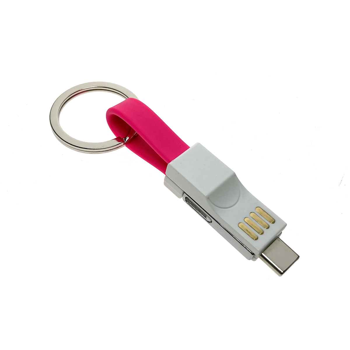 Универсальный брелок-переходник 3в1 USB 2.0 to Type C + micro USB + iphone Lightning 8pin, розовый, Emagn3i1 Espada
