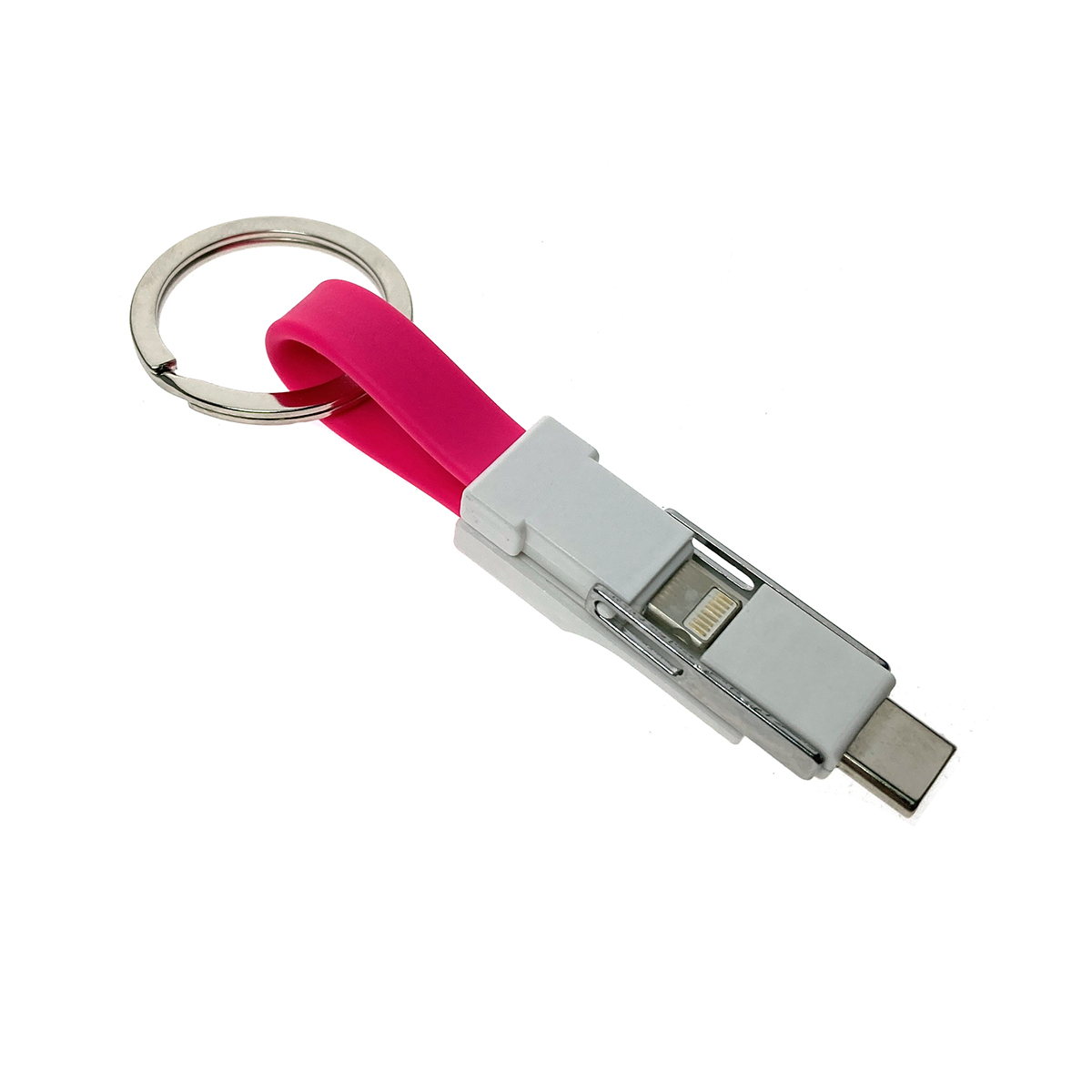 Универсальный брелок-переходник 3в1 USB 2.0 to Type C + micro USB + iphone Lightning 8pin, розовый, Emagn3i1 Espada