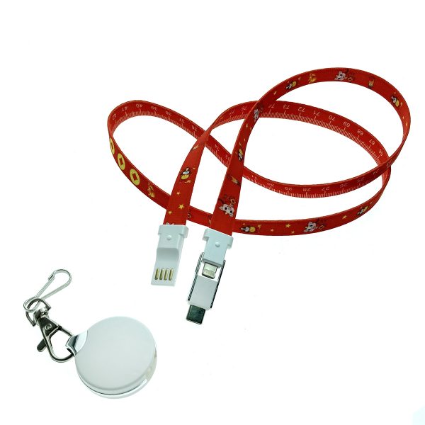 Универсальный кабель - переходник 3в1, Type-C + micro USB + iphone Lightning 8pin, Elyard3i1 красный, ремешок на шею