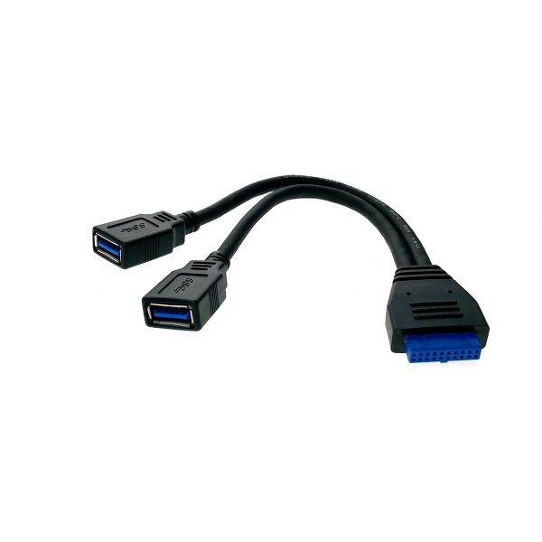 Кабель - переходник с внутреннего разъема материнской платы 20PIN на 2 порта USB3.0, E20cm3.02, 20см