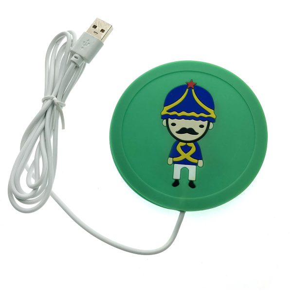 Подставка под кружку с подогревом LS-RBG силиконовая USB "Солдатики", цвет зеленый